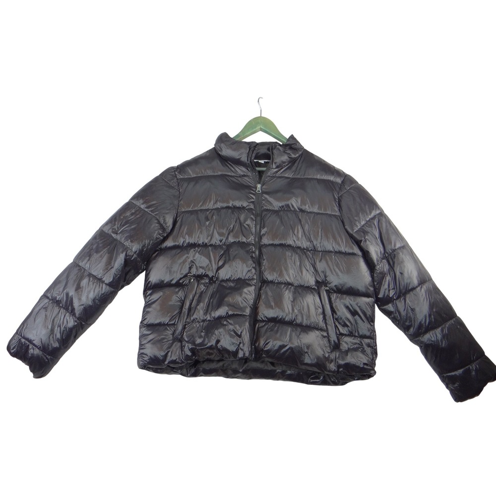 Time and Truโ Womens Black Quilted Puffer Jacket Full Zip Stand Collar XL 16-18
